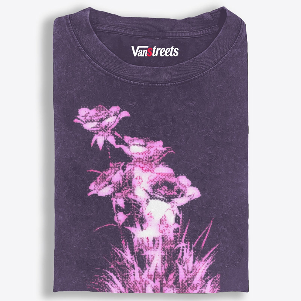 Dark Grunge Dotted Hot Pink Roses Retro Washed T-Shirt | 100% Cotton | Streetwear Essential