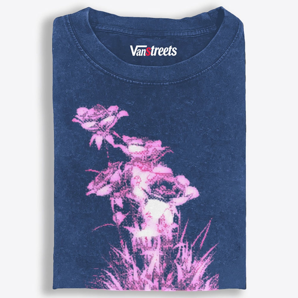 Dark Grunge Dotted Hot Pink Roses Retro Washed T-Shirt | 100% Cotton | Streetwear Essential