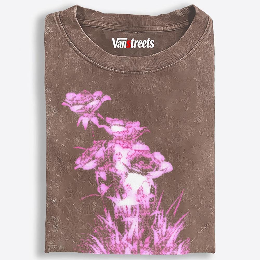 Dark Grunge Dotted Hot Pink Roses Retro Washed T-Shirt | 100% Cotton | Streetwear Essential