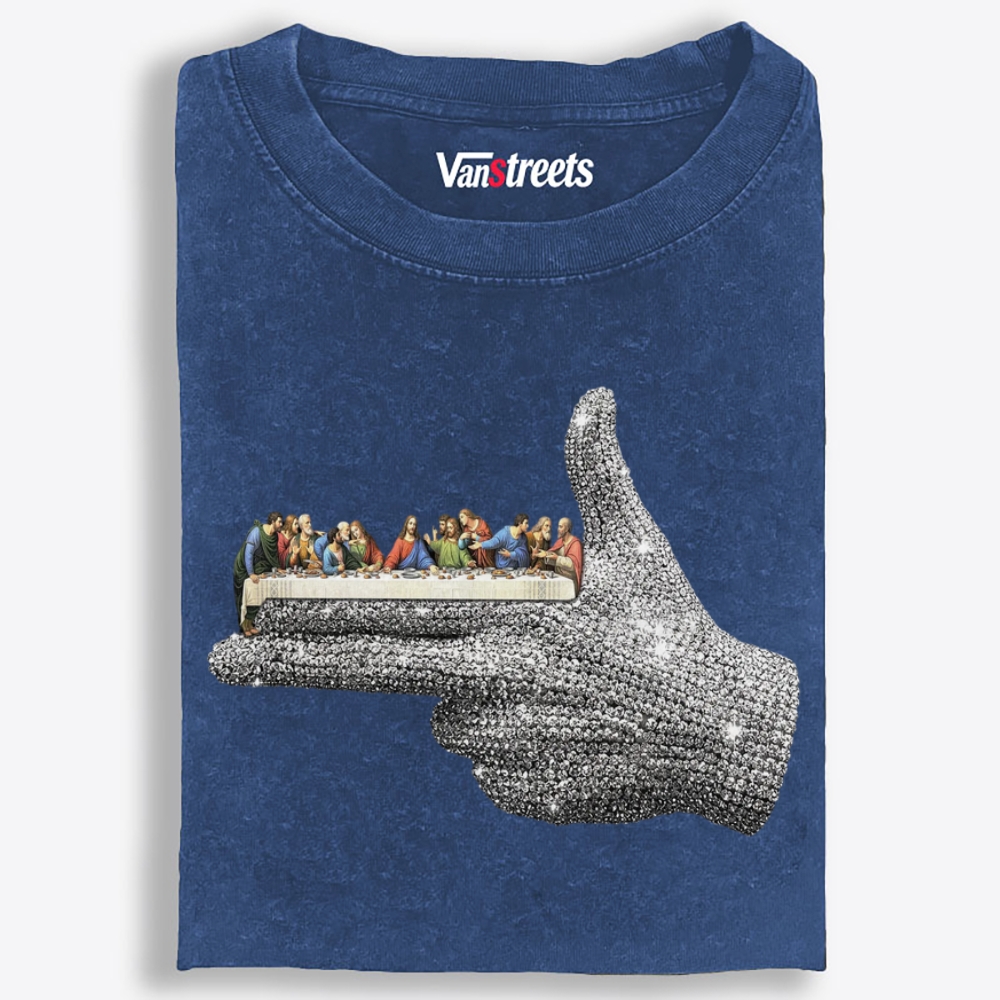 Bling Hand Holding Last Supper Art Retro Washed T-Shirt | 100% Cotton | Streetwear Essential