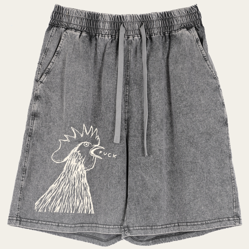 Angry Rooster Saying Fuck Funny Retro Washed Shorts