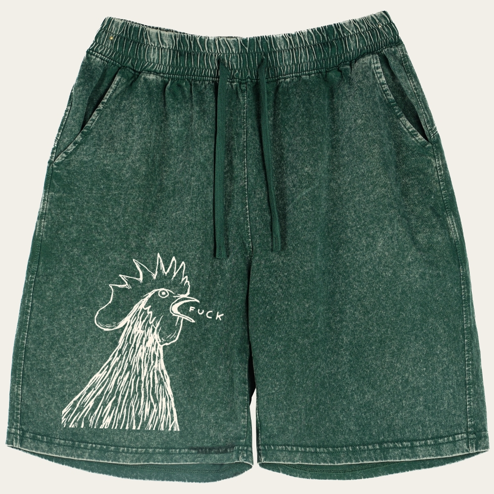 Angry Rooster Saying Fuck Funny Retro Washed Shorts