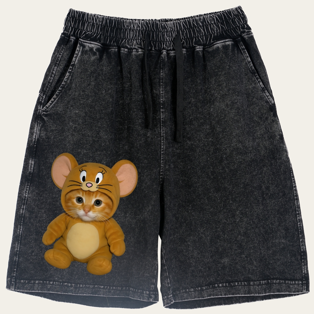 Cat Cosplay Jerry Funny Retro Washed Shorts