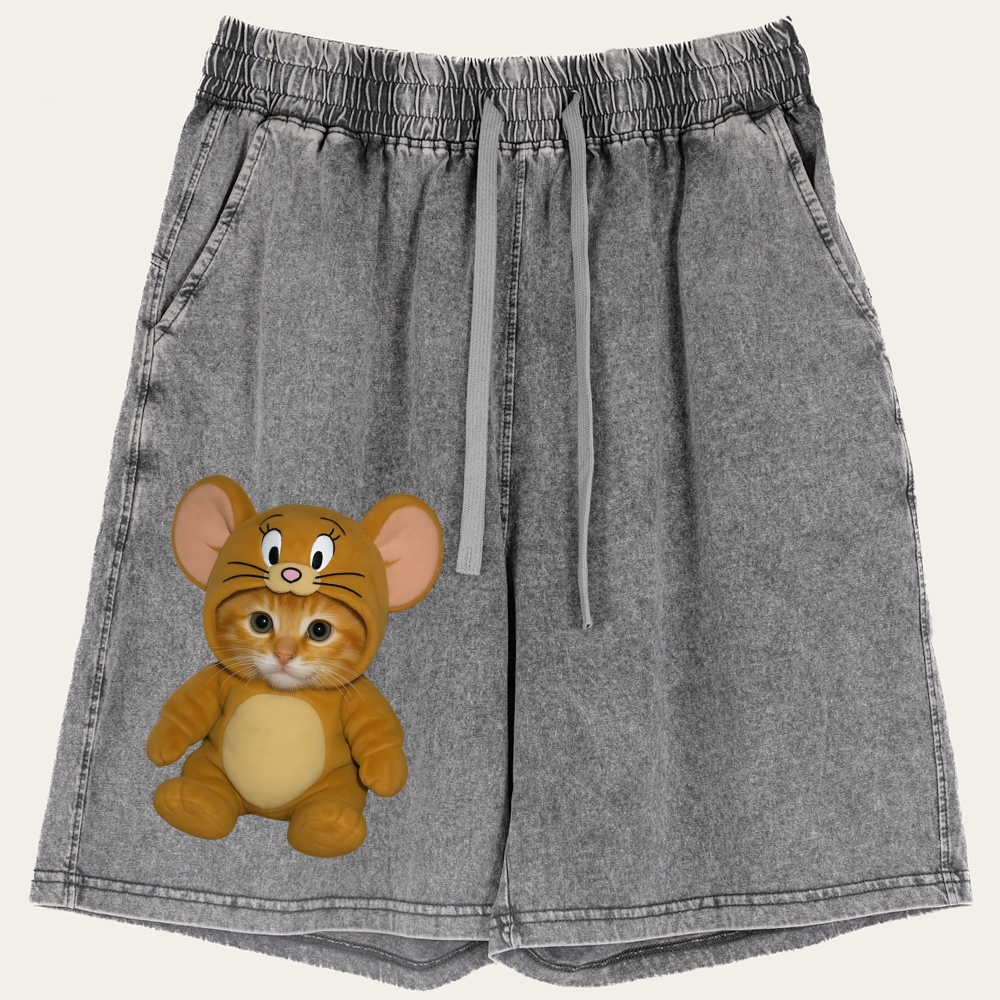 Cat Cosplay Jerry Funny Retro Washed Shorts