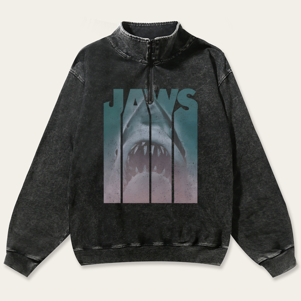JAWS Retro Washed Zip-Up Mock Neck Sweatshirt
