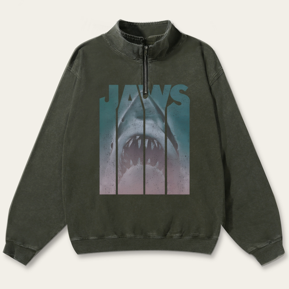 JAWS Retro Washed Zip-Up Mock Neck Sweatshirt
