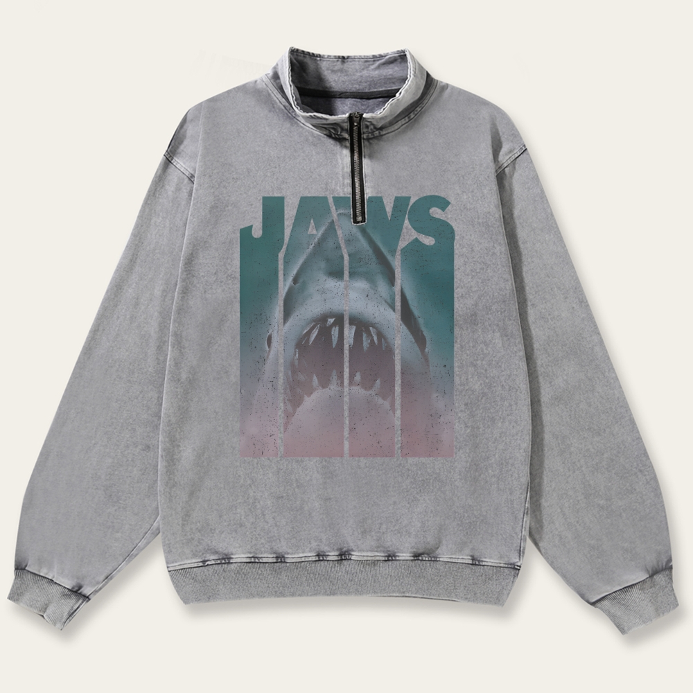 JAWS Retro Washed Zip-Up Mock Neck Sweatshirt