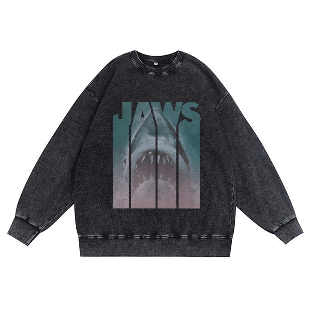 JAWS Retro Premium Washed Cotton Crewneck Sweatshirt
