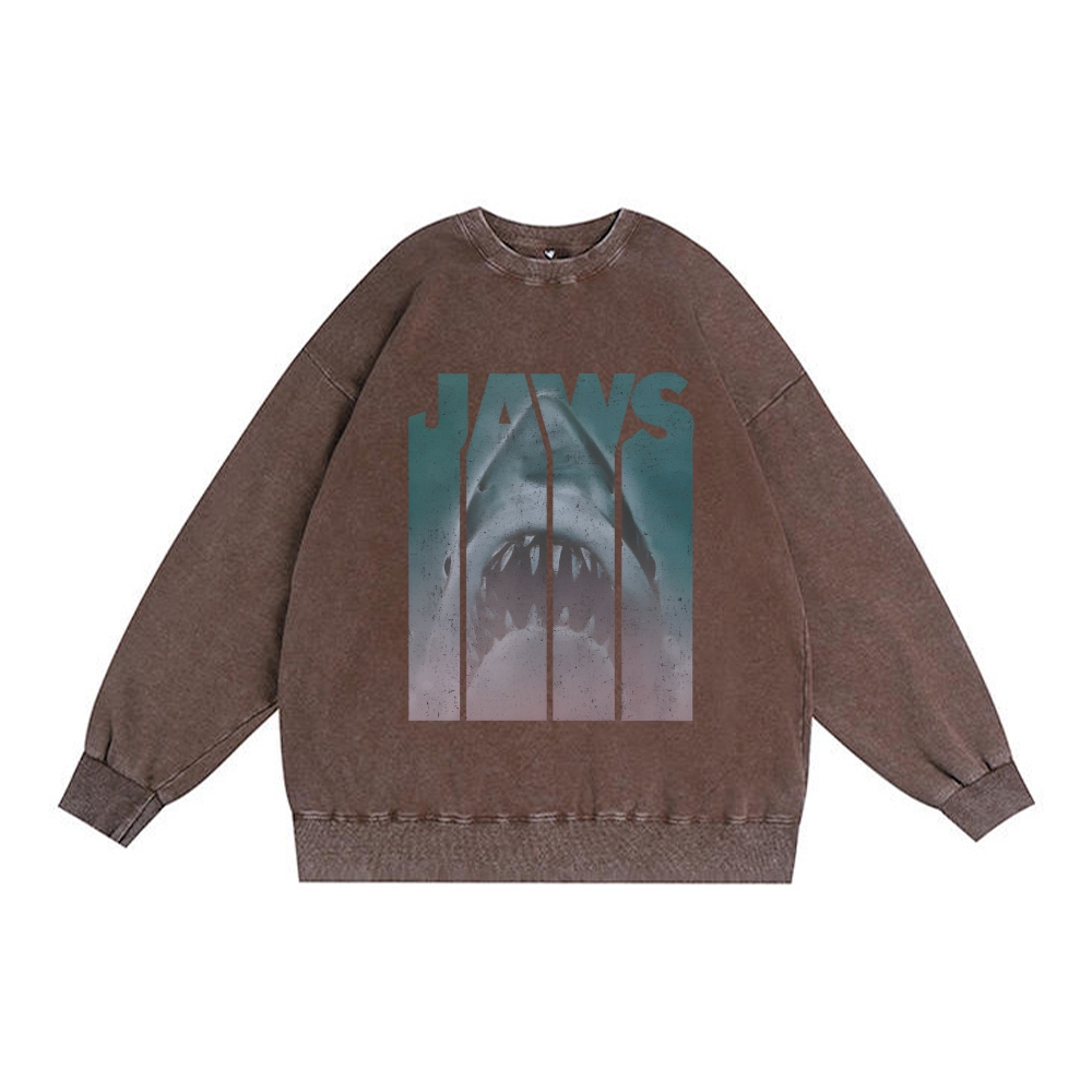 JAWS Retro Premium Washed Cotton Crewneck Sweatshirt