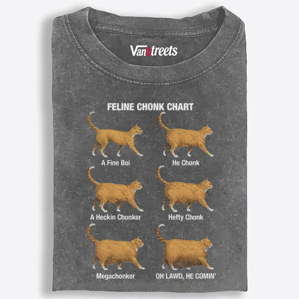 Feline Chonk Chart Cat Retro Washed T-Shirt | 100% Cotton | Streetwear Essential