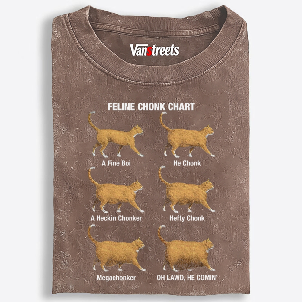Feline Chonk Chart Cat Retro Washed T-Shirt | 100% Cotton | Streetwear Essential