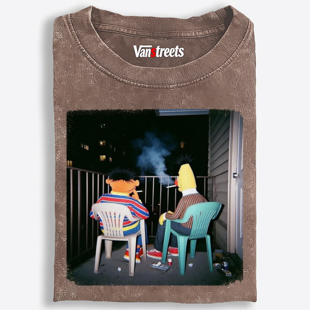 Balcony Night Bros Retro Washed T-Shirt | 100% Cotton | Streetwear Essential