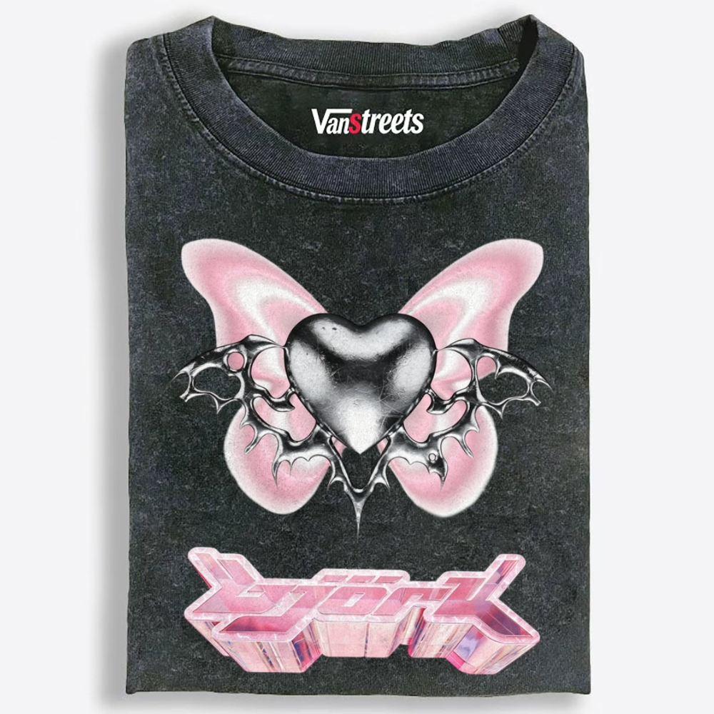 Chrome Heart Pink Butterfly Y2K Retro Washed T-Shirt | 100% Cotton | Streetwear Essential