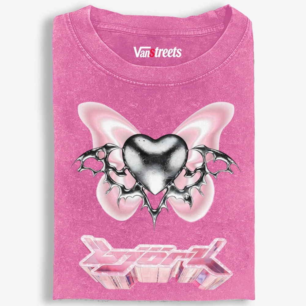 Chrome Heart Pink Butterfly Y2K Retro Washed T-Shirt | 100% Cotton | Streetwear Essential