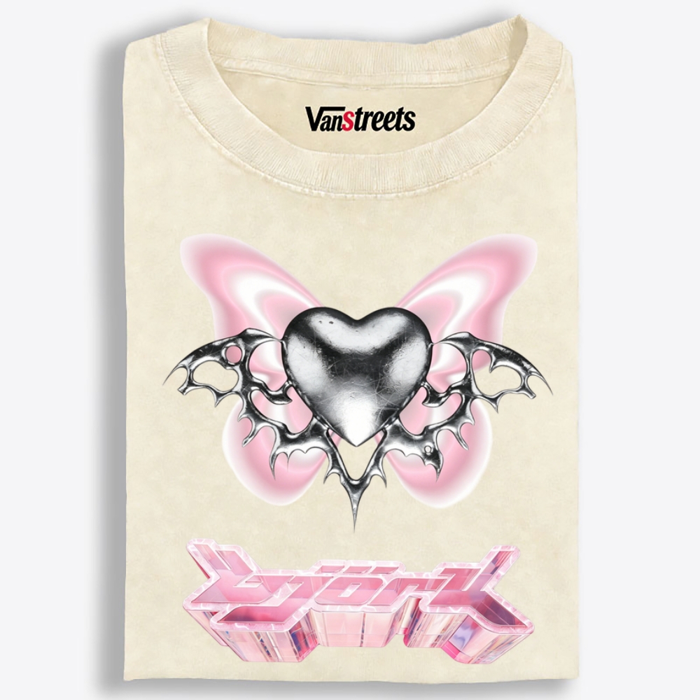 Chrome Heart Pink Butterfly Y2K Retro Washed T-Shirt | 100% Cotton | Streetwear Essential