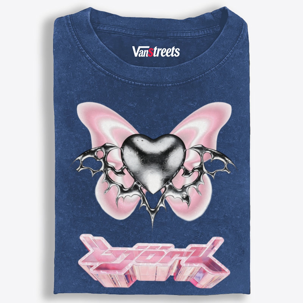 Chrome Heart Pink Butterfly Y2K Retro Washed T-Shirt | 100% Cotton | Streetwear Essential
