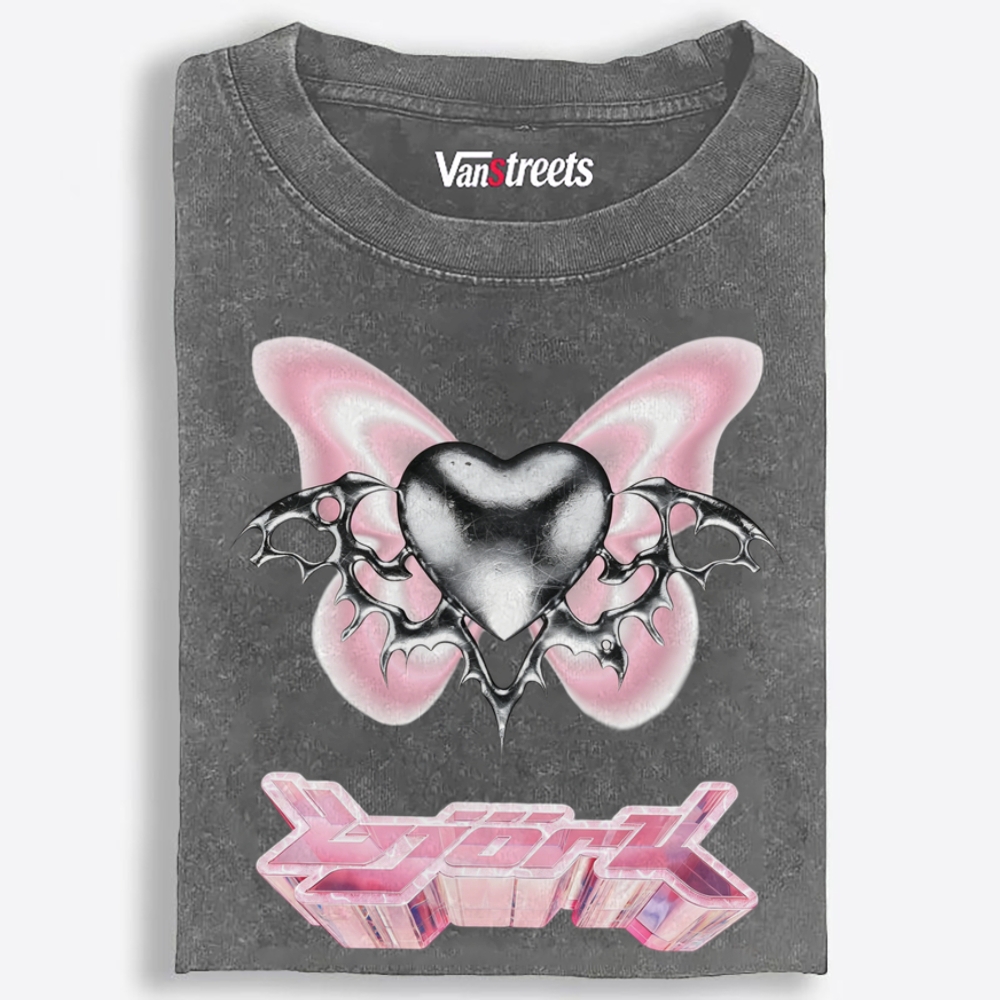Chrome Heart Pink Butterfly Y2K Retro Washed T-Shirt | 100% Cotton | Streetwear Essential