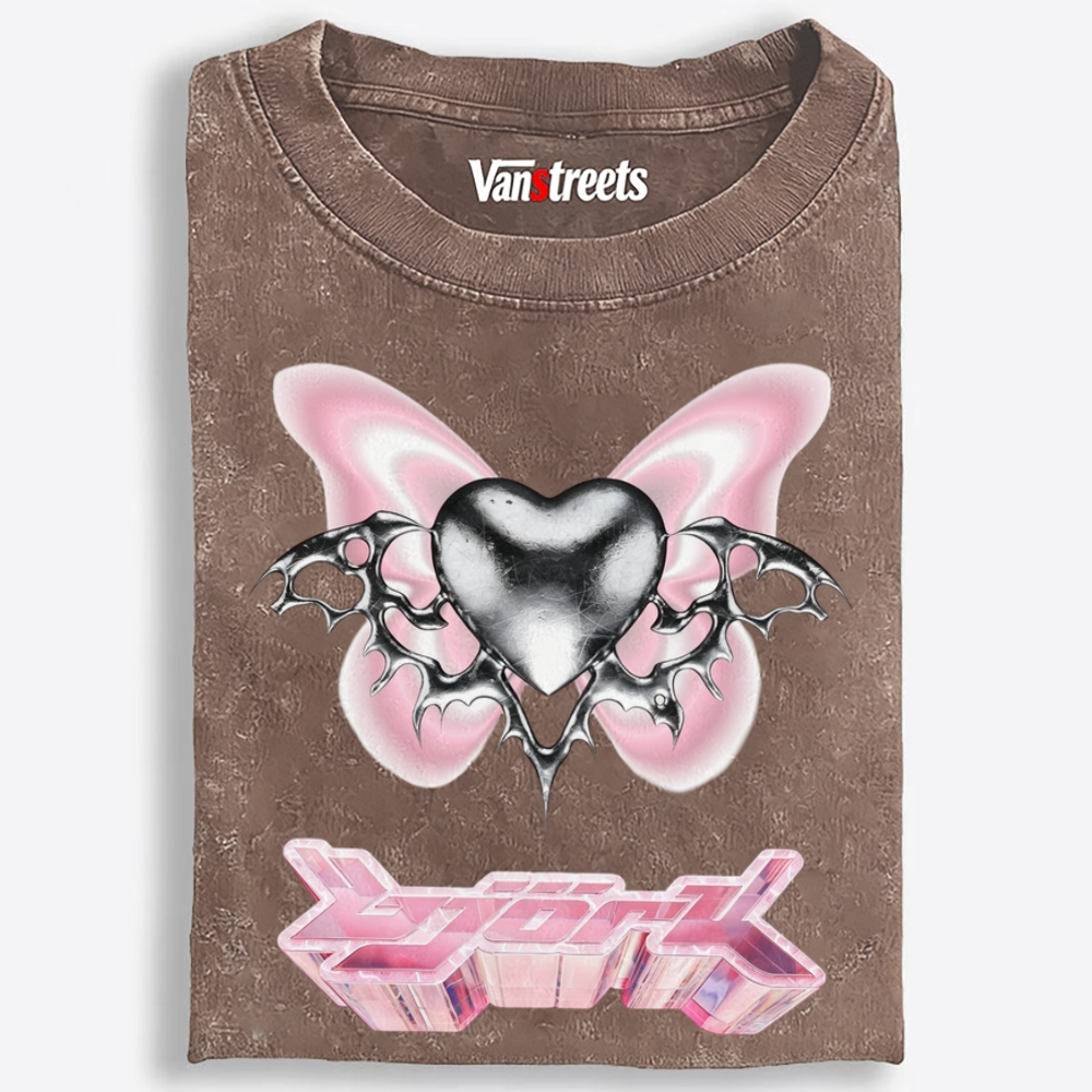 Chrome Heart Pink Butterfly Y2K Retro Washed T-Shirt | 100% Cotton | Streetwear Essential