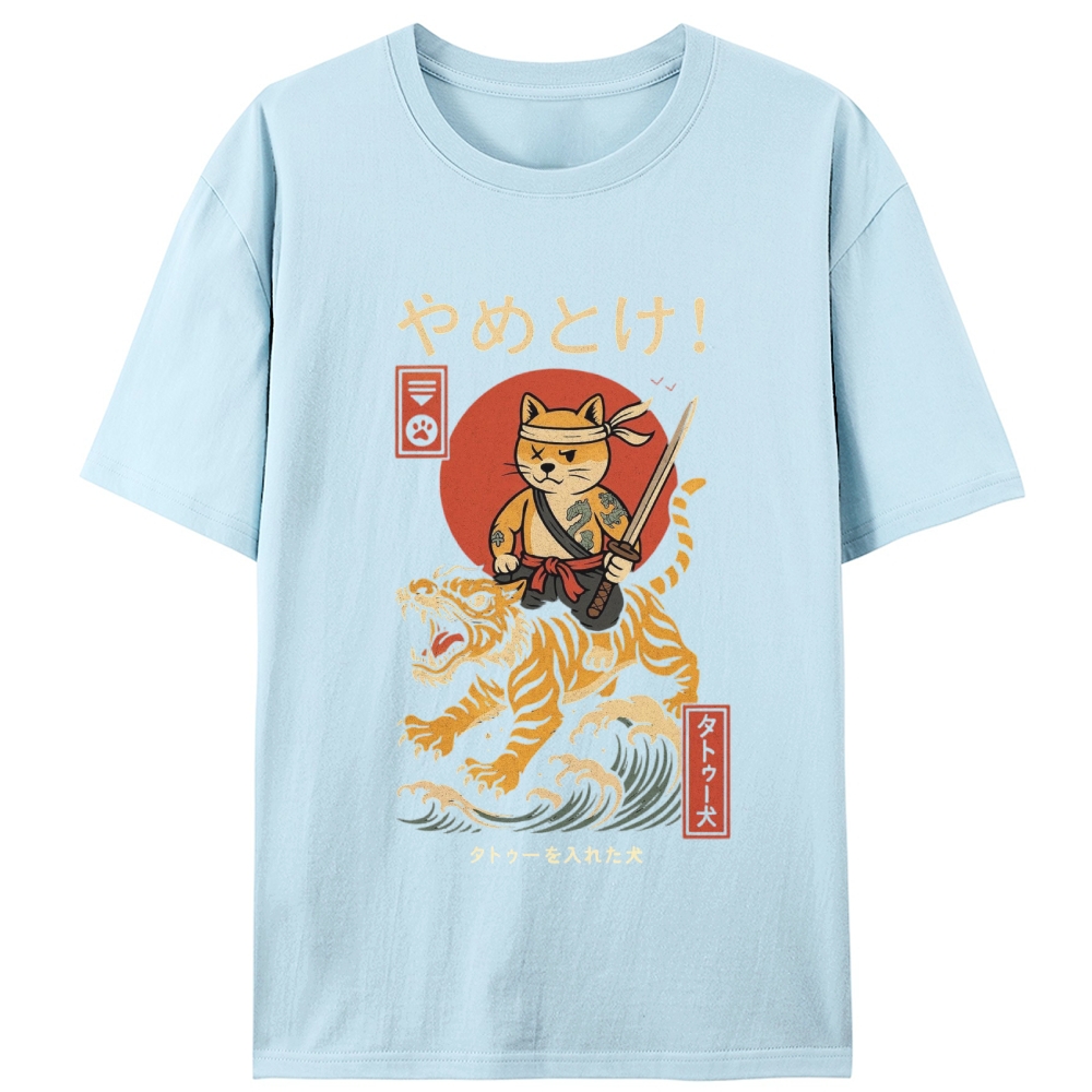 Samurai Shiba Riding Tiger Retro Designed for Women - Slim Fit Cotton Tee
