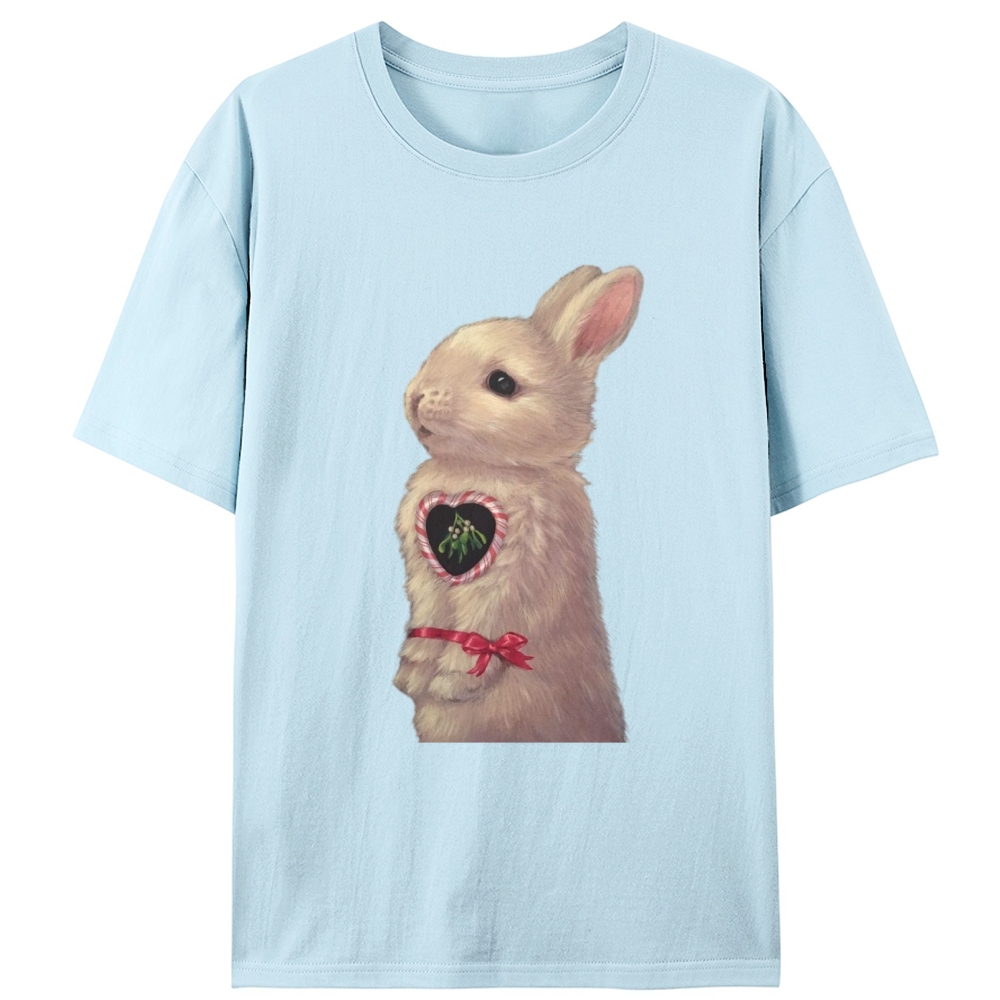 Heart Mistletoe Fluffy Rabbit Retro Designed for Women - Slim Fit Cotton Tee