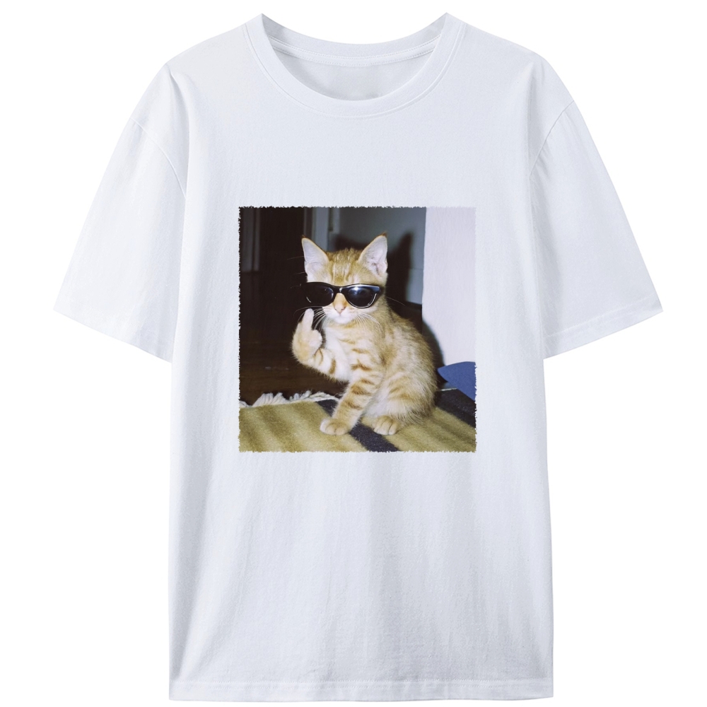 Middle Finger Cat Retro Designed for Women - Slim Fit Cotton Tee