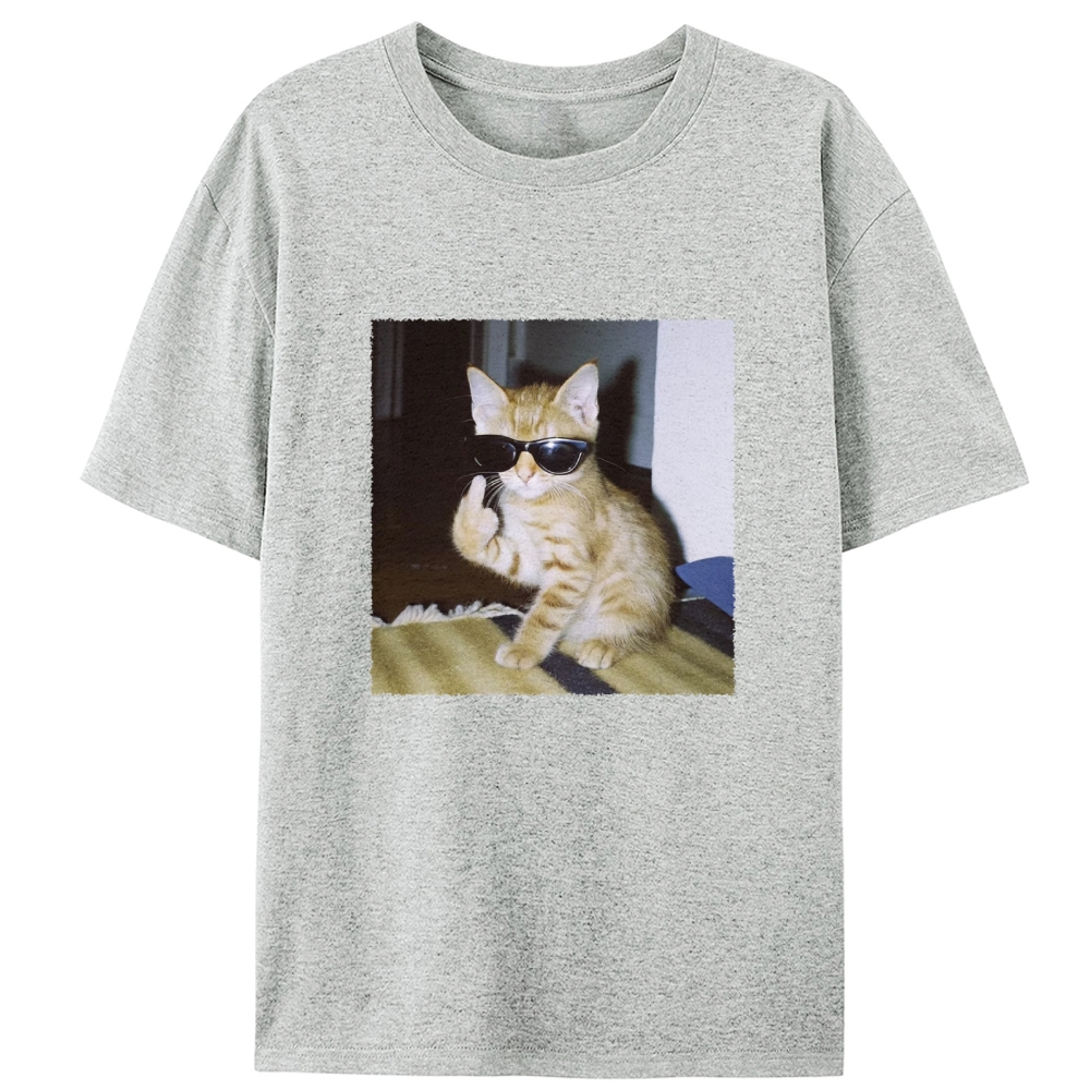 Middle Finger Cat Retro Designed for Women - Slim Fit Cotton Tee