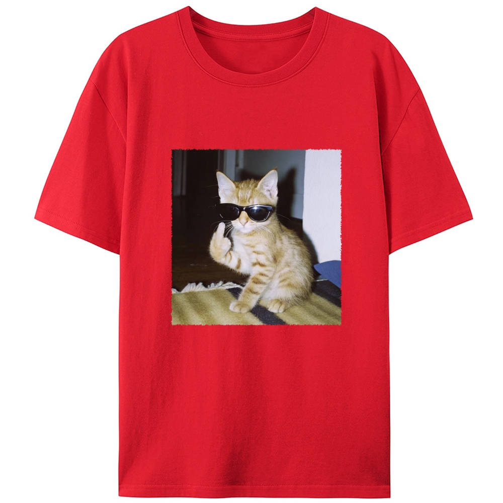 Middle Finger Cat Retro Designed for Women - Slim Fit Cotton Tee