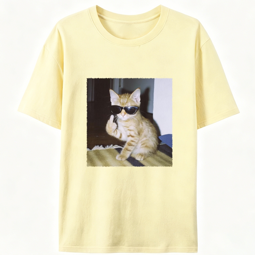 Middle Finger Cat Retro Designed for Women - Slim Fit Cotton Tee