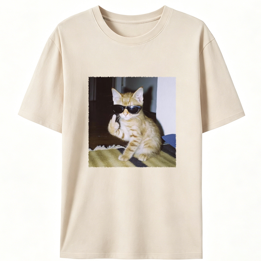 Middle Finger Cat Retro Designed for Women - Slim Fit Cotton Tee