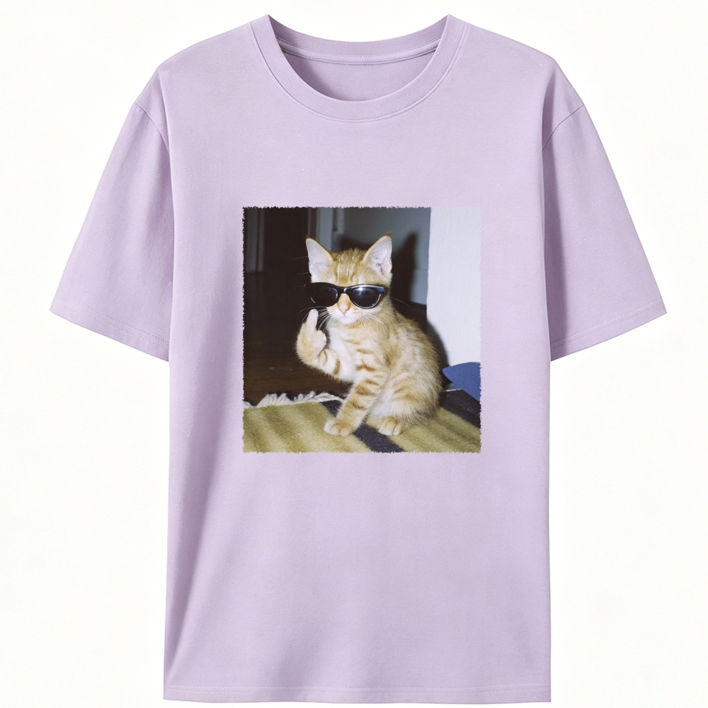 Middle Finger Cat Retro Designed for Women - Slim Fit Cotton Tee