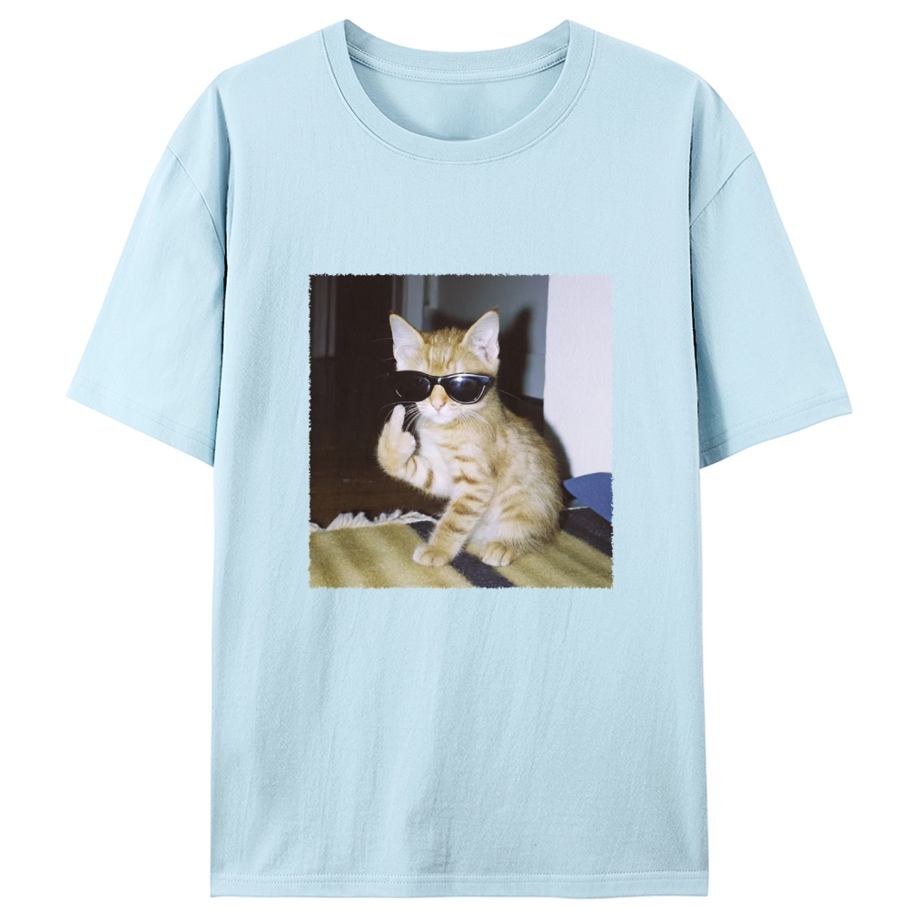 Middle Finger Cat Retro Designed for Women - Slim Fit Cotton Tee