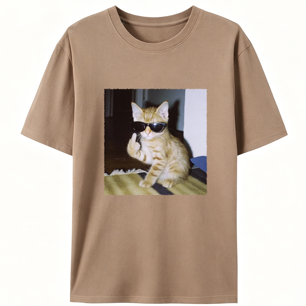 Middle Finger Cat Retro Designed for Women - Slim Fit Cotton Tee