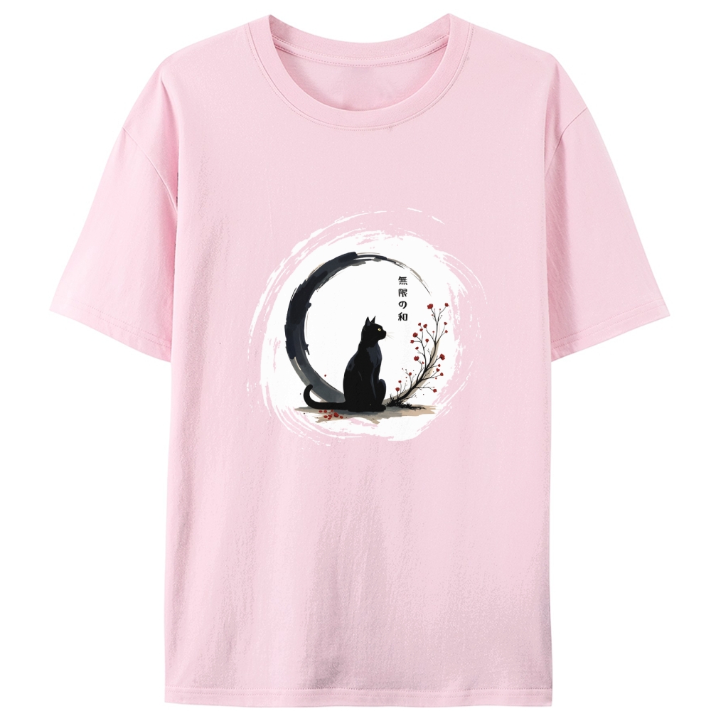 Infinite Peace Black Cat Ukiyo-e Retro Designed for Women - Slim Fit Cotton Tee