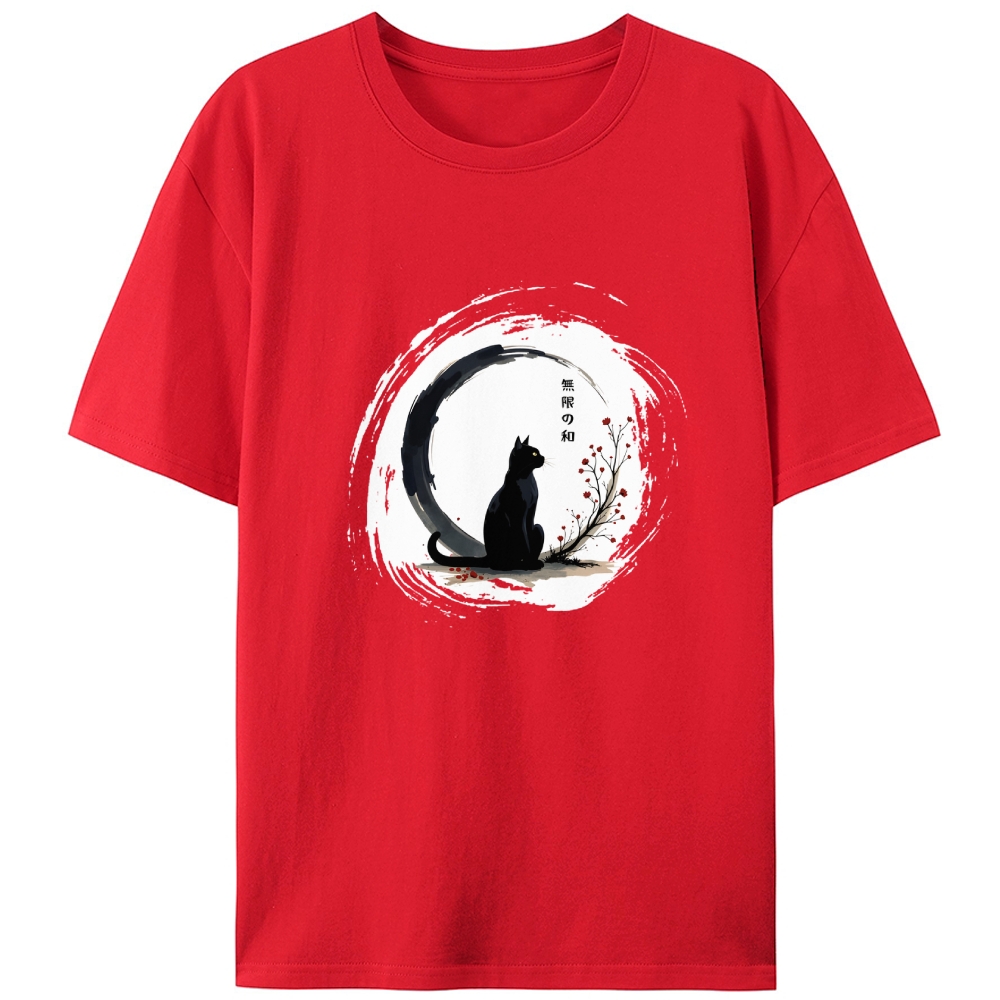Infinite Peace Black Cat Ukiyo-e Retro Designed for Women - Slim Fit Cotton Tee
