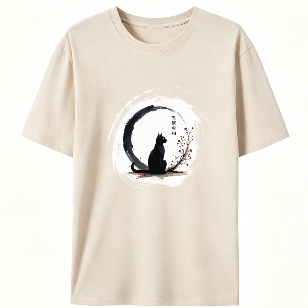 Infinite Peace Black Cat Ukiyo-e Retro Designed for Women - Slim Fit Cotton Tee