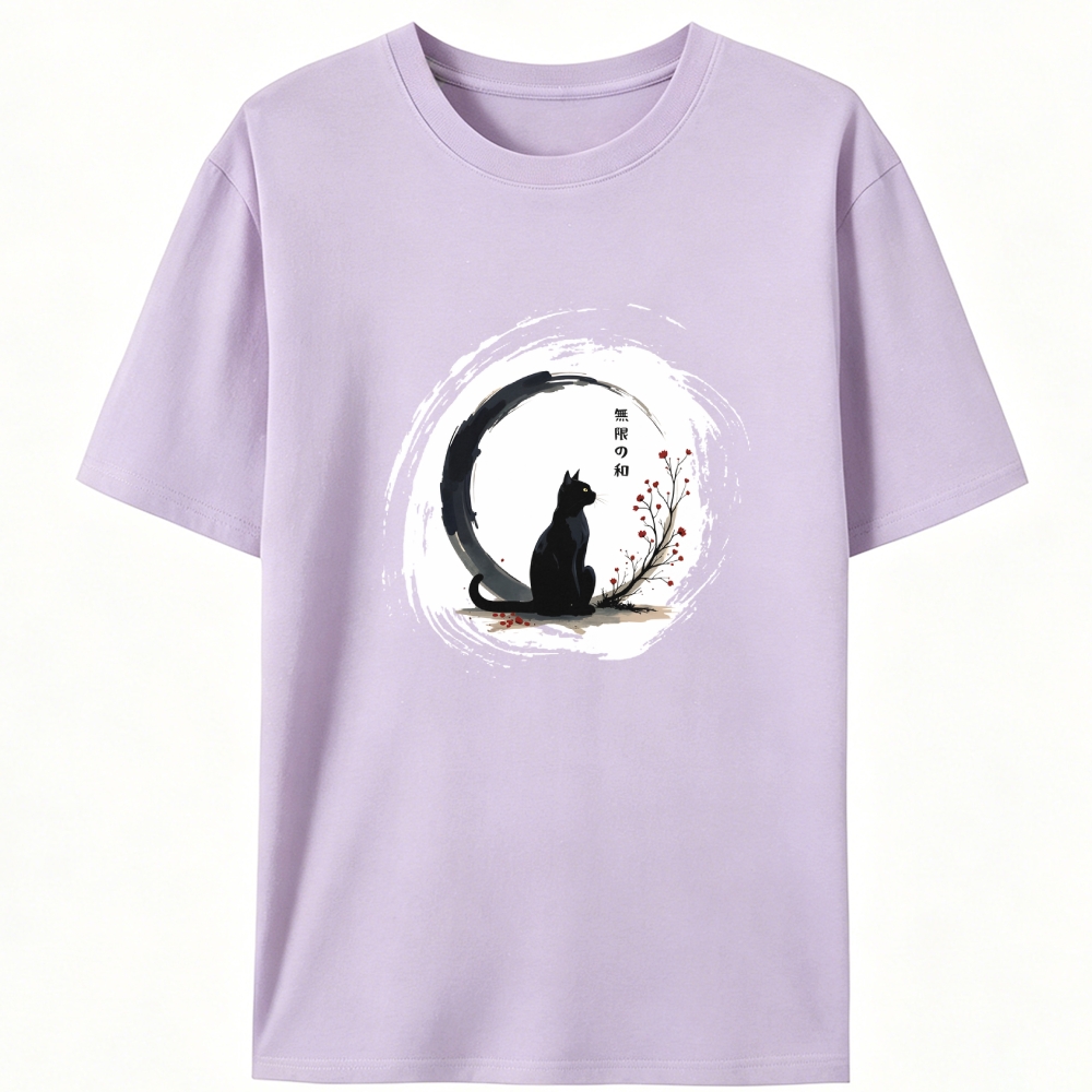 Infinite Peace Black Cat Ukiyo-e Retro Designed for Women - Slim Fit Cotton Tee