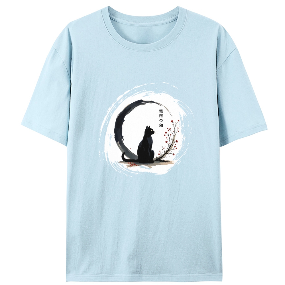 Infinite Peace Black Cat Ukiyo-e Retro Designed for Women - Slim Fit Cotton Tee