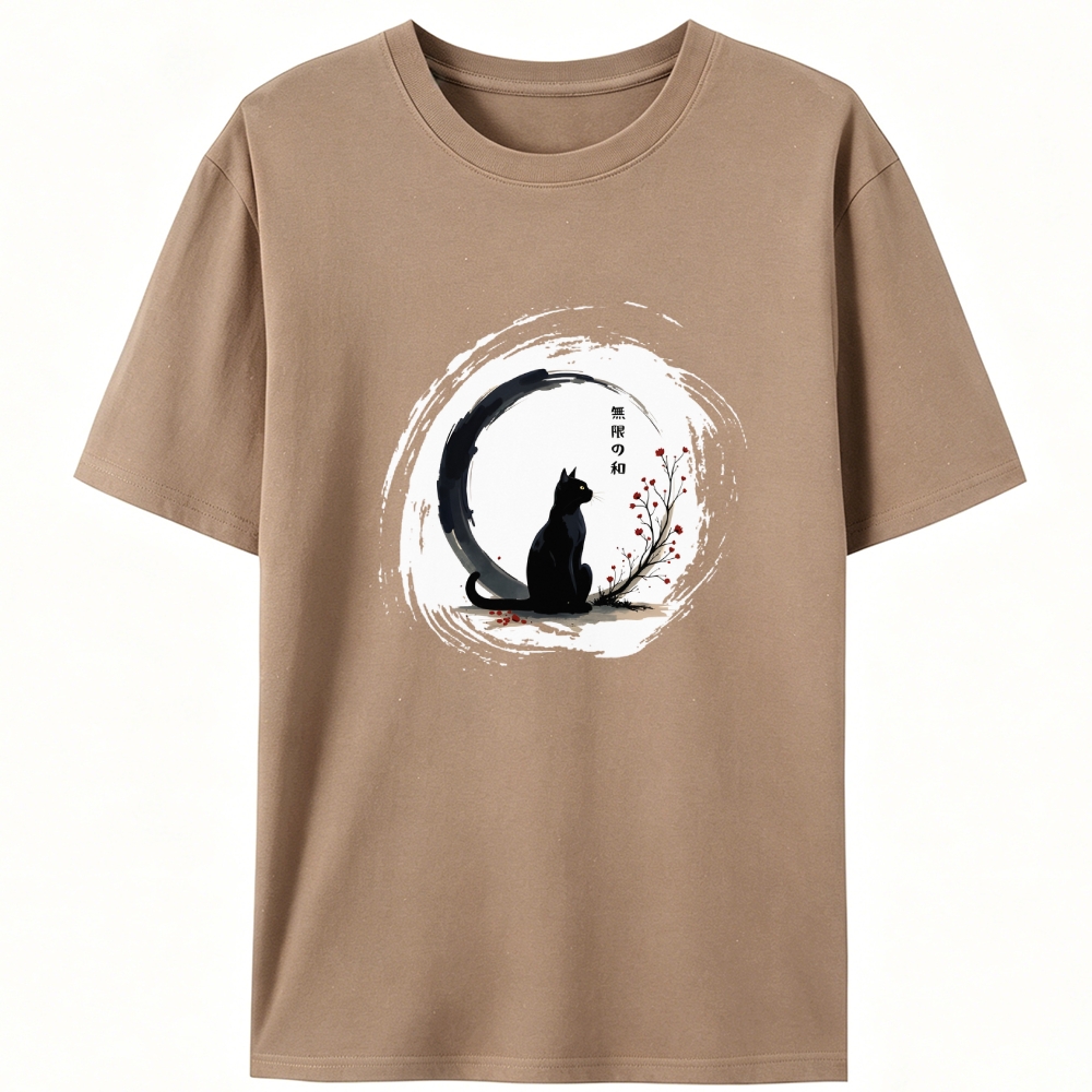 Infinite Peace Black Cat Ukiyo-e Retro Designed for Women - Slim Fit Cotton Tee