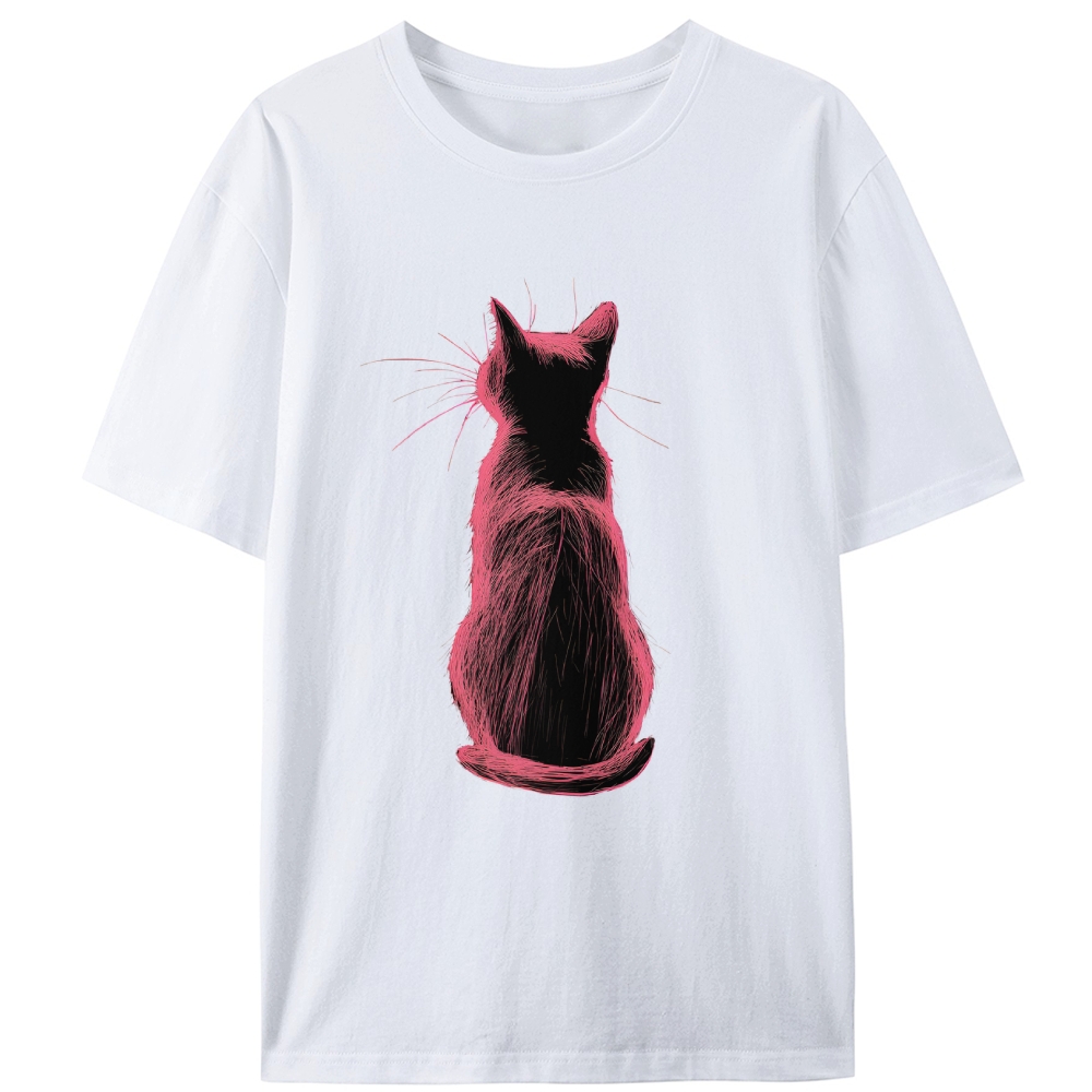Pink Cat, Quiet Mood Retro Designed for Women - Slim Fit Cotton Tee