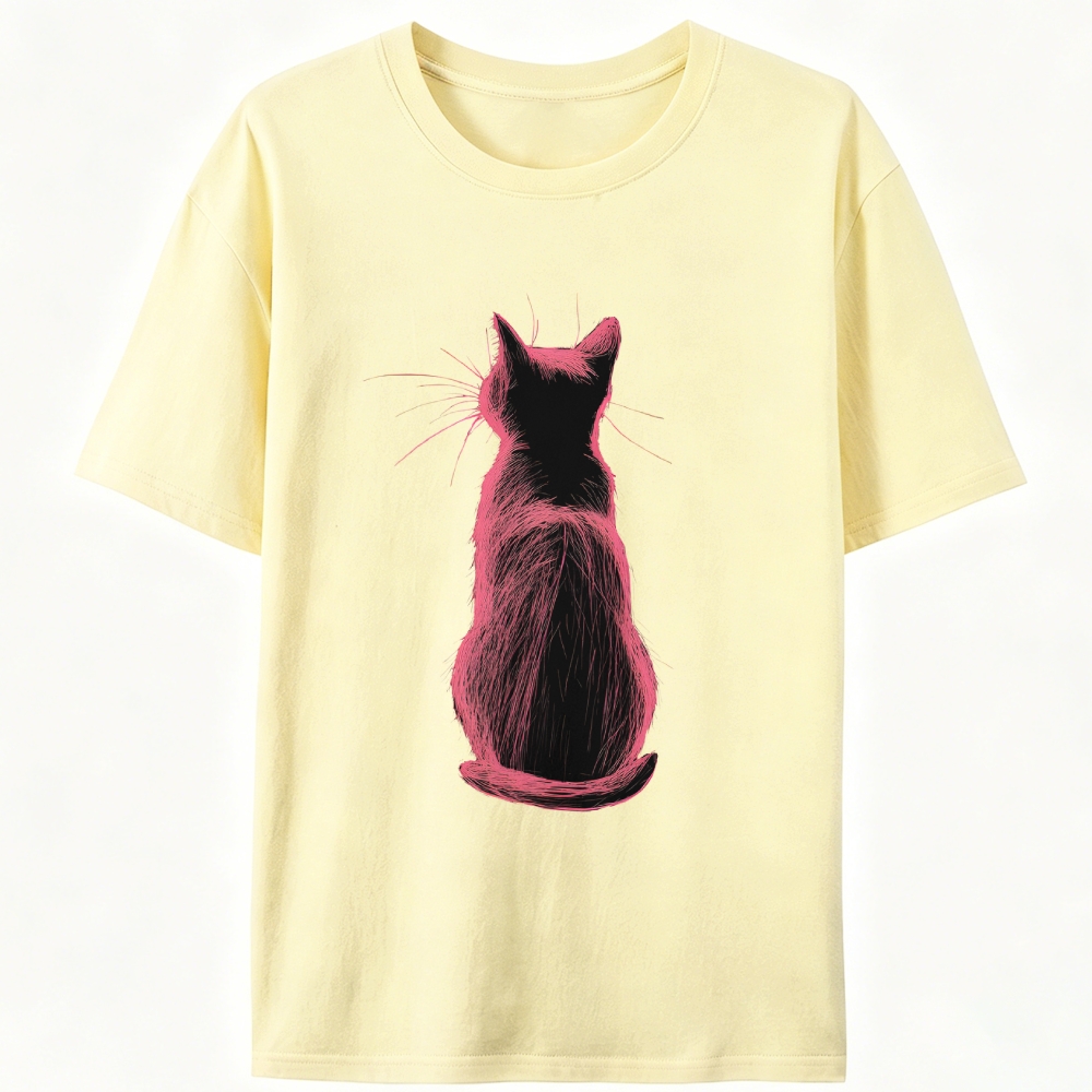 Pink Cat, Quiet Mood Retro Designed for Women - Slim Fit Cotton Tee