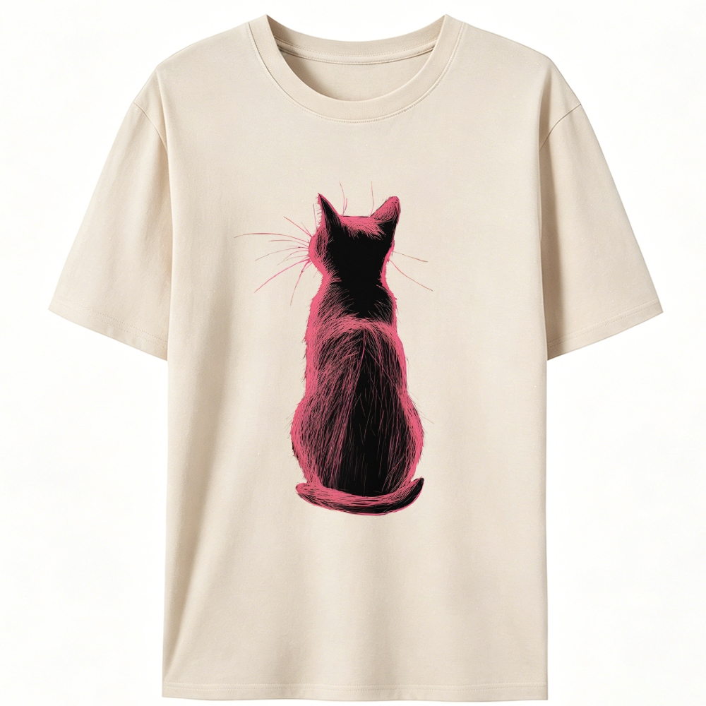 Pink Cat, Quiet Mood Retro Designed for Women - Slim Fit Cotton Tee