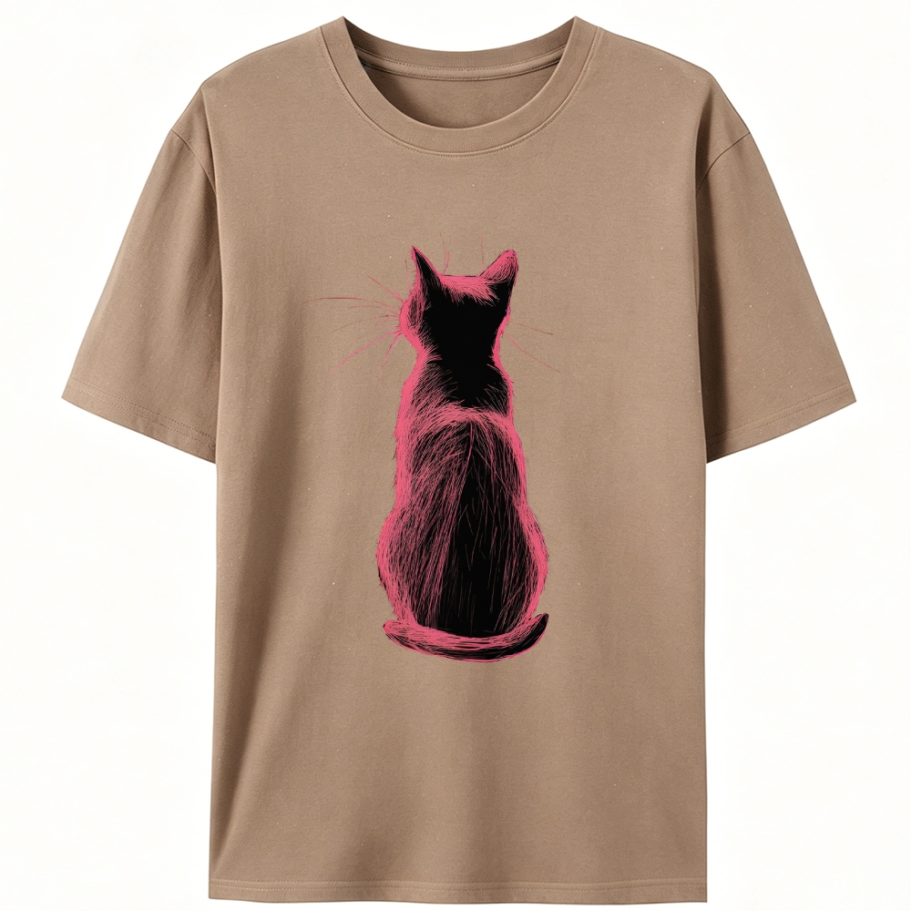 Pink Cat, Quiet Mood Retro Designed for Women - Slim Fit Cotton Tee