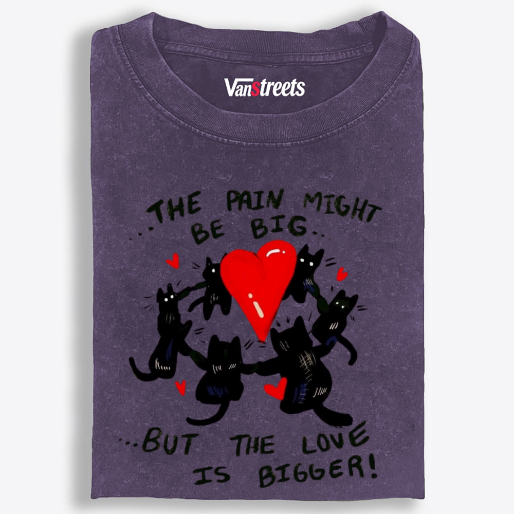 Black Cats Big Love Club Retro Washed T-Shirt | 100% Cotton | Streetwear Essential