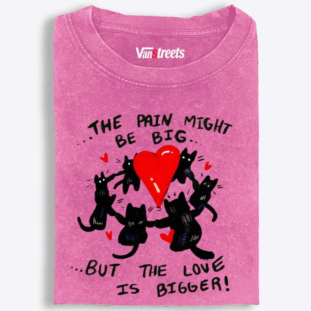 Black Cats Big Love Club Retro Washed T-Shirt | 100% Cotton | Streetwear Essential