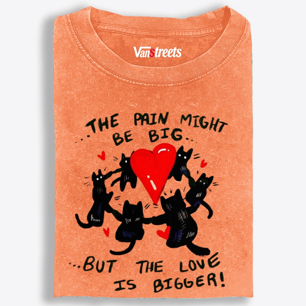 Black Cats Big Love Club Retro Washed T-Shirt | 100% Cotton | Streetwear Essential