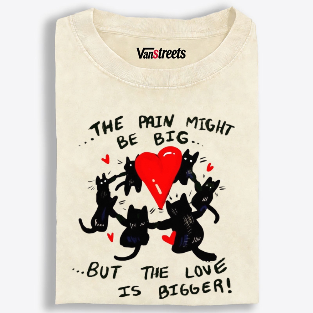 Black Cats Big Love Club Retro Washed T-Shirt | 100% Cotton | Streetwear Essential