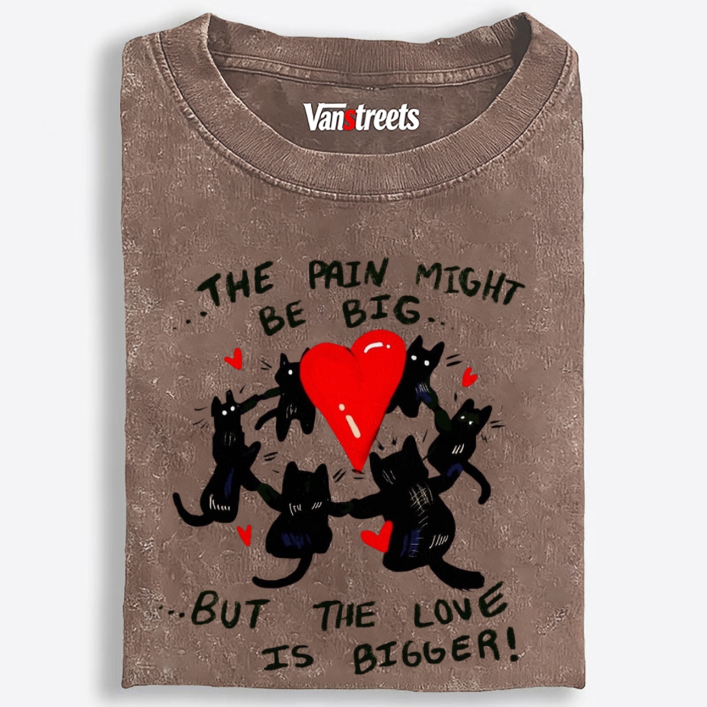 Black Cats Big Love Club Retro Washed T-Shirt | 100% Cotton | Streetwear Essential
