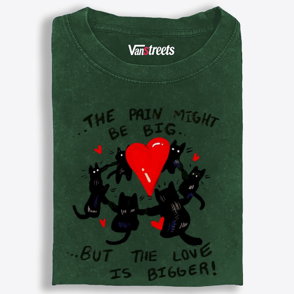 Black Cats Big Love Club Retro Washed T-Shirt | 100% Cotton | Streetwear Essential