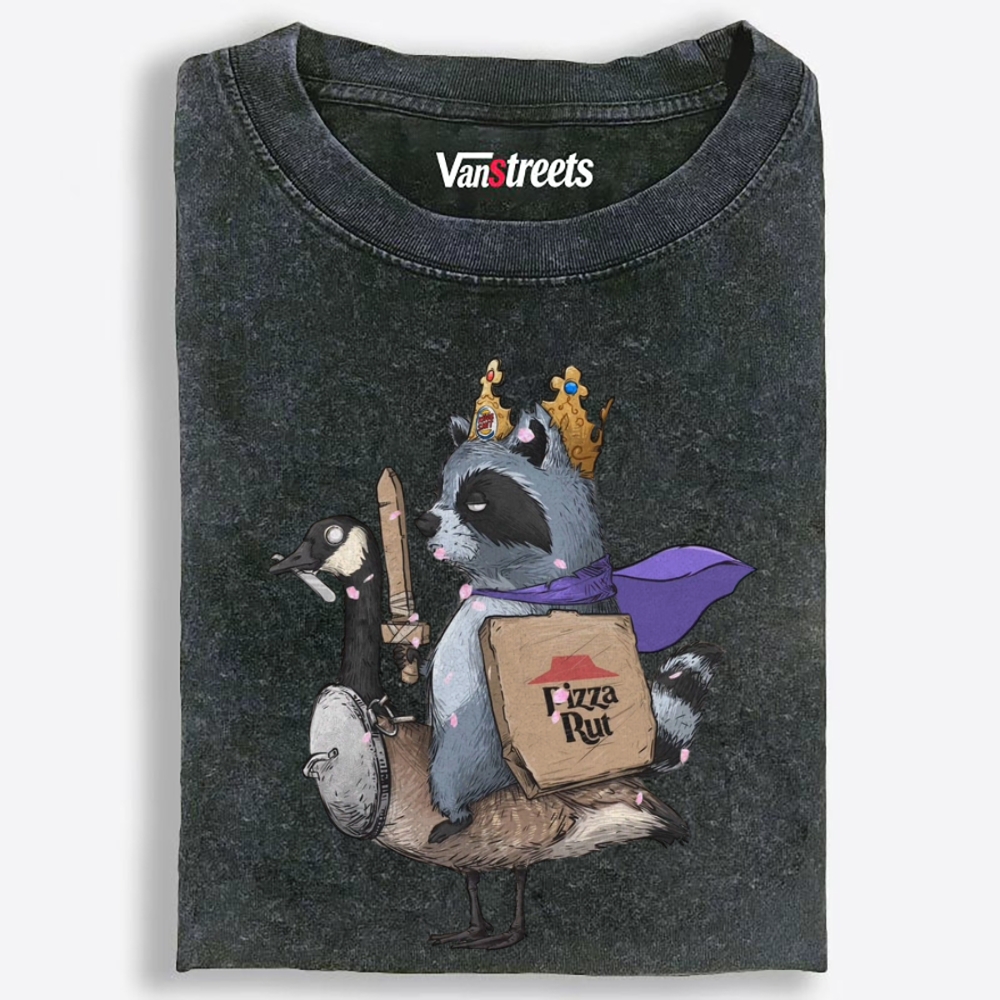 Pizza Knight Rides Goose Retro Washed T-Shirt | 100% Cotton | Streetwear Essential