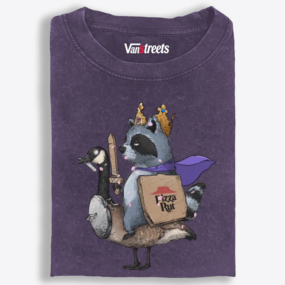 Pizza Knight Rides Goose Retro Washed T-Shirt | 100% Cotton | Streetwear Essential